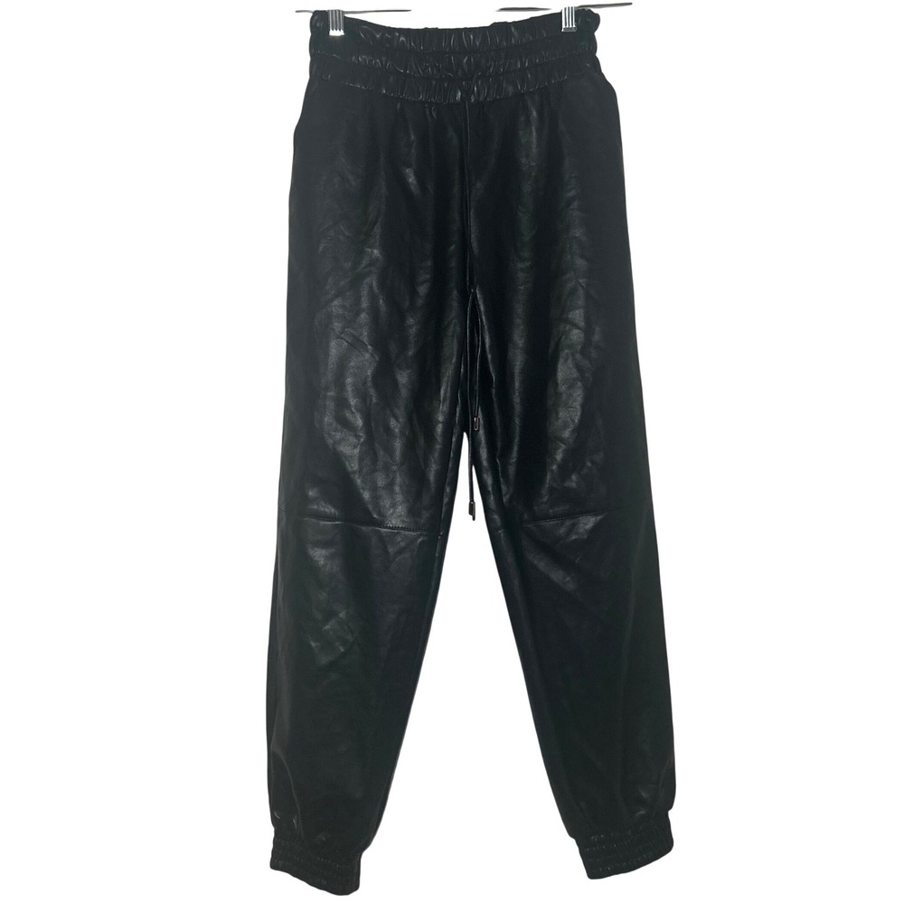 DO+BE Black Faux Leather Joggers High Waisted Elastic Cuffs Small going out